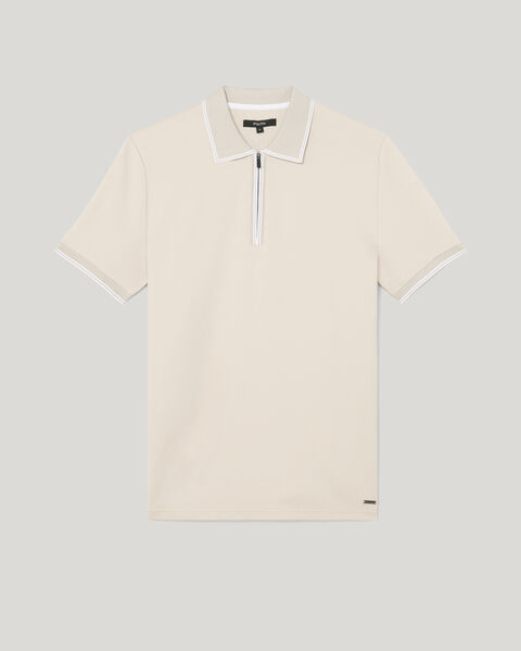 Textured Zip Collar Polo, Natural, hi-res